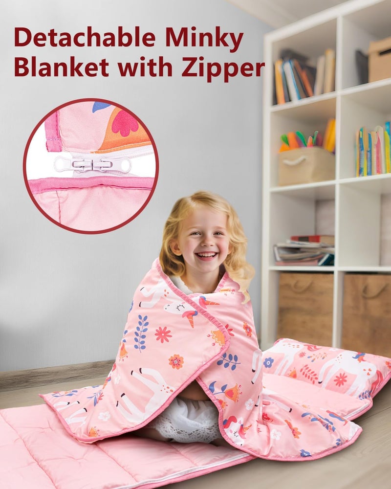 PRIMLECT Toddler Nap Mat with Detachable Blanket and Removable Pillow, Kids Sleeping Bag 55''x35'' for Daycare Preschool Kindergarten, Toddler Sleeping Mat for Boys and Girls - Image 2